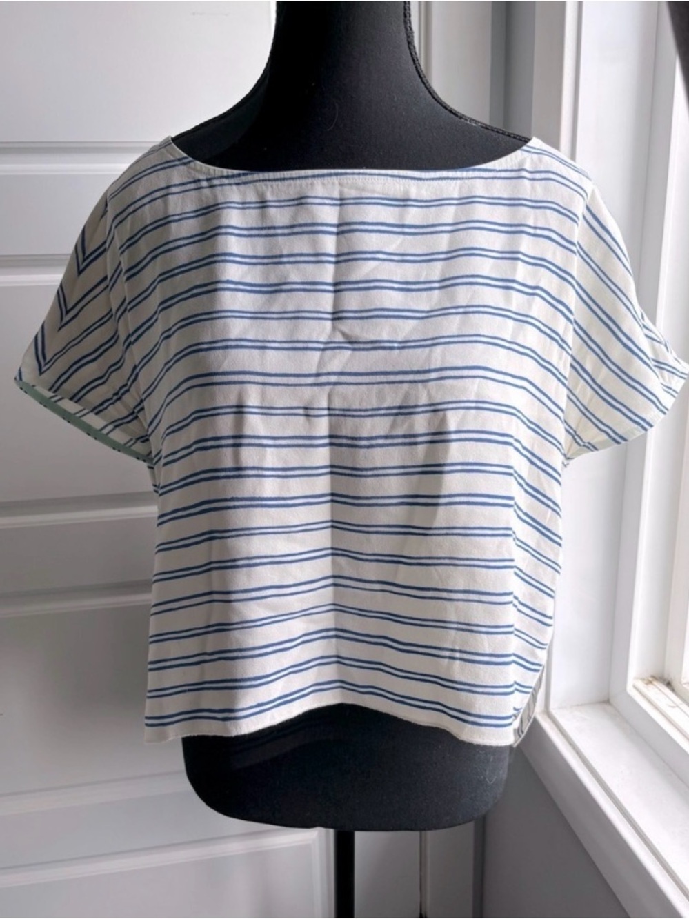 Striped White and Blue Boxy Crop Top